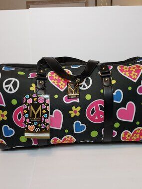 MIA TORO LUGGAGE Graphic Duffel Travel Love Peace XO Hard Canvas Leather New